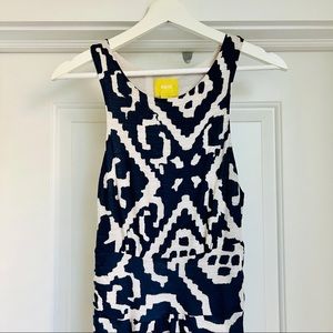 Maeve Anthropologie Navy White Abstract Pattern Maxi Dress